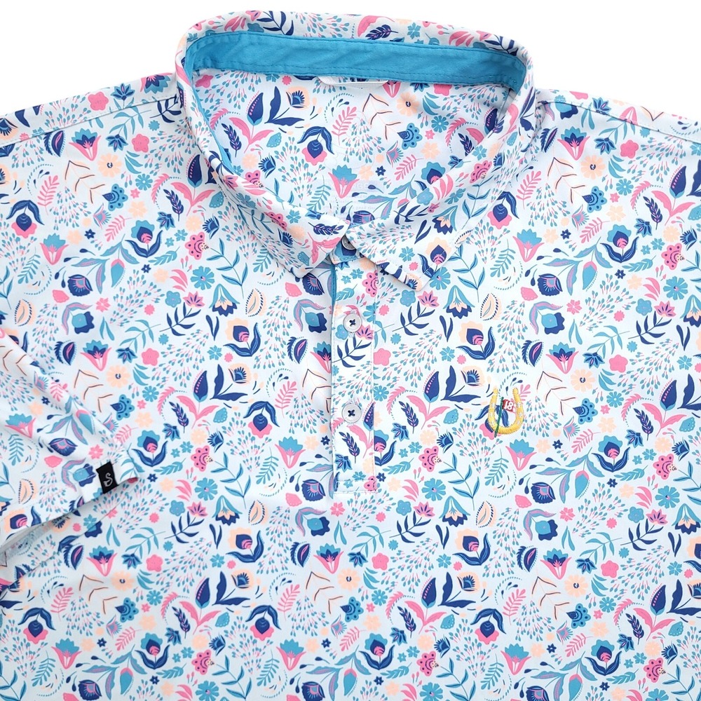 Swannies Golf Polo Shirt Golden Horseshoe Club Floral AOP Mens 2XL Performance